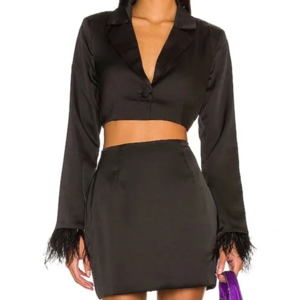 NWT Black Feather Sleeve Cropped Blazer Medium